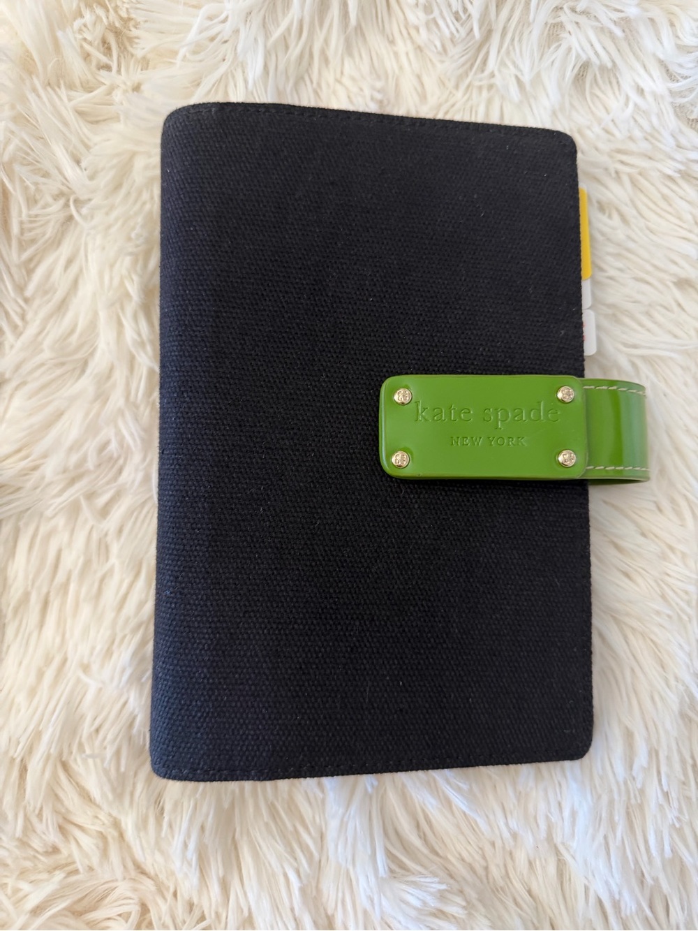 kate spade Black Canvas Organizer with Lime Green Patent Snap